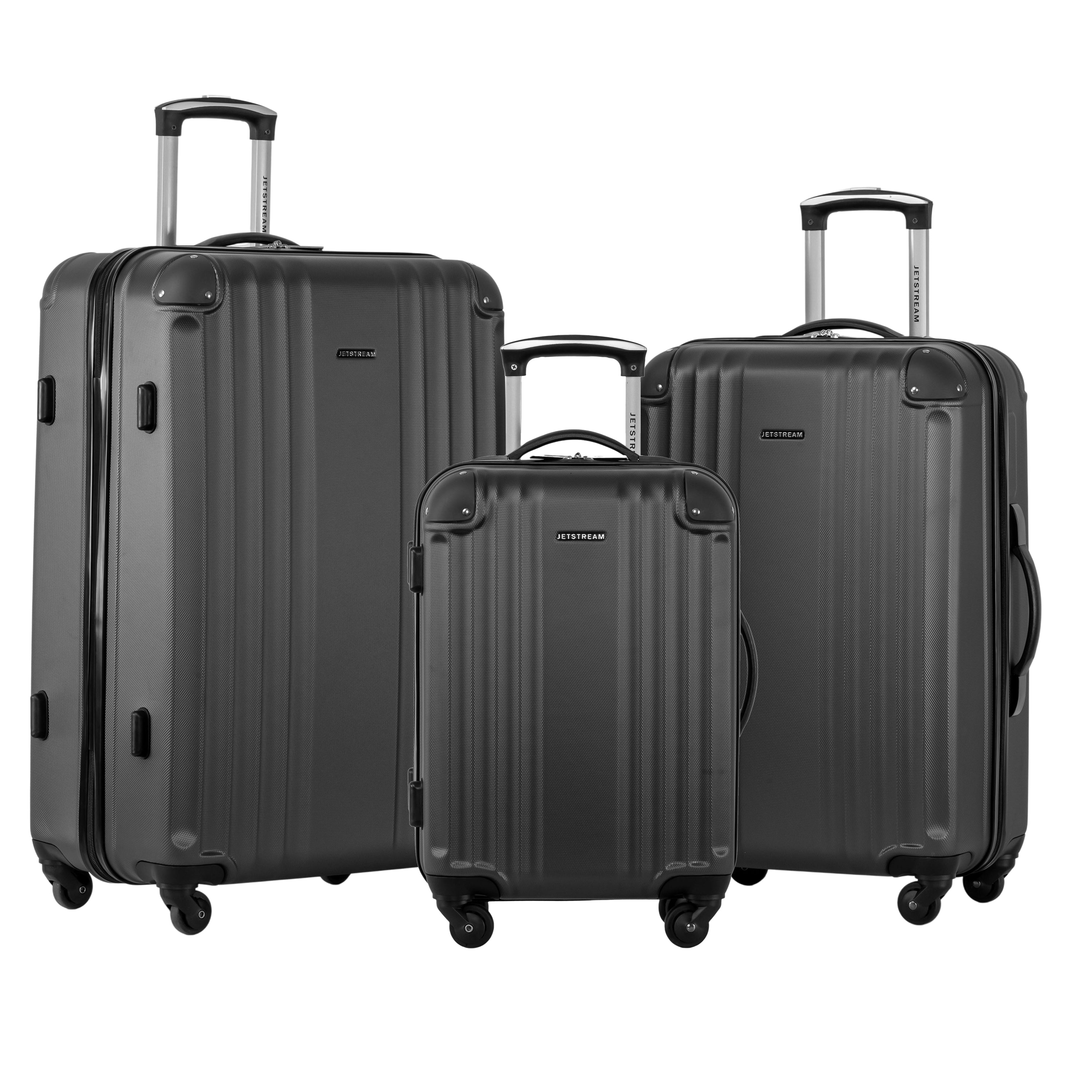 Jetstream 3 Piece Hardside Luggage Set - Rolling Wheeled Spinner Travel Lightweight ABS Suitcase, Charcoal