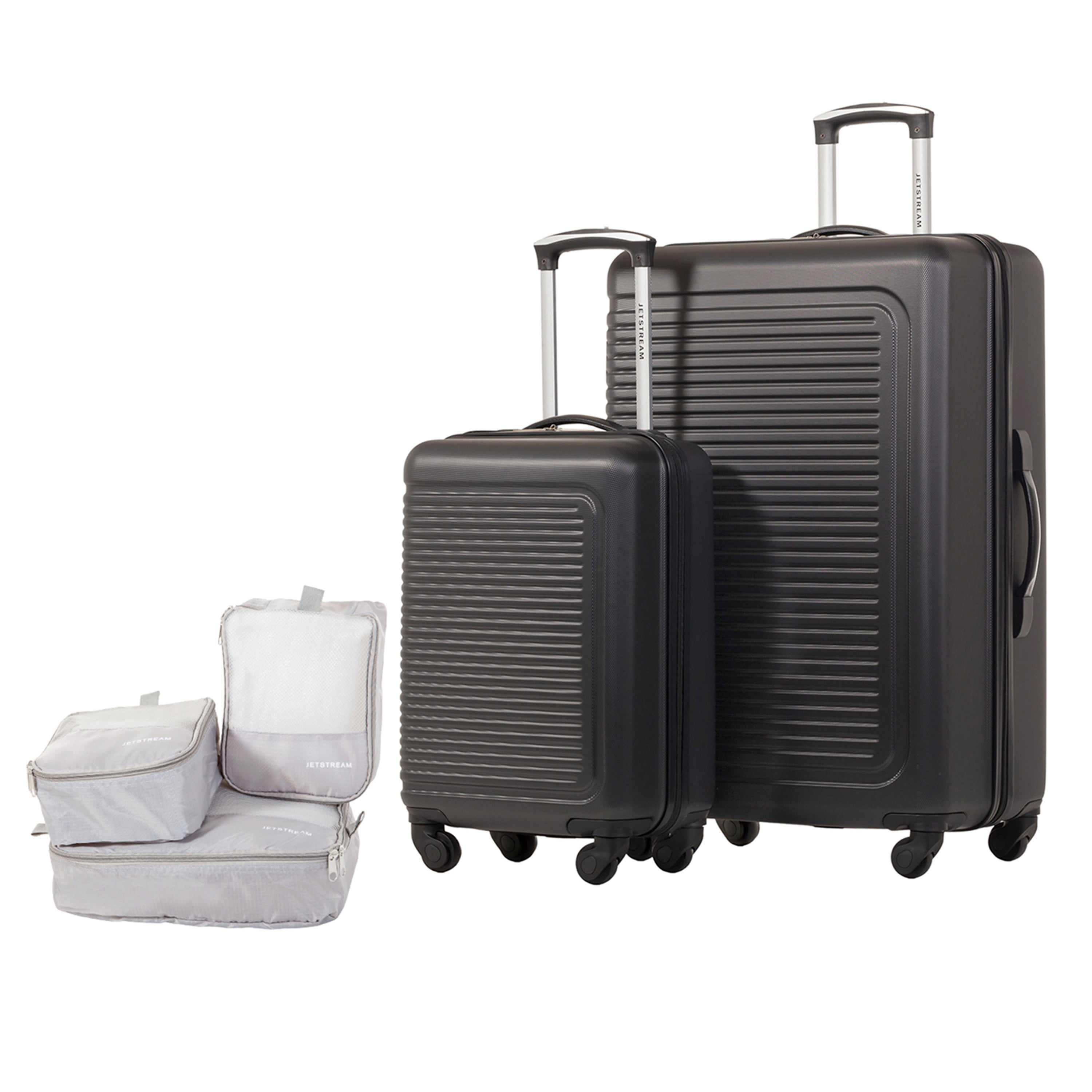 JETSTREAM 5pc Hardside Rolling Spinner Upright Set, 20" 28" Luggage Duo, 3pc Packing Cubes, Charcoal