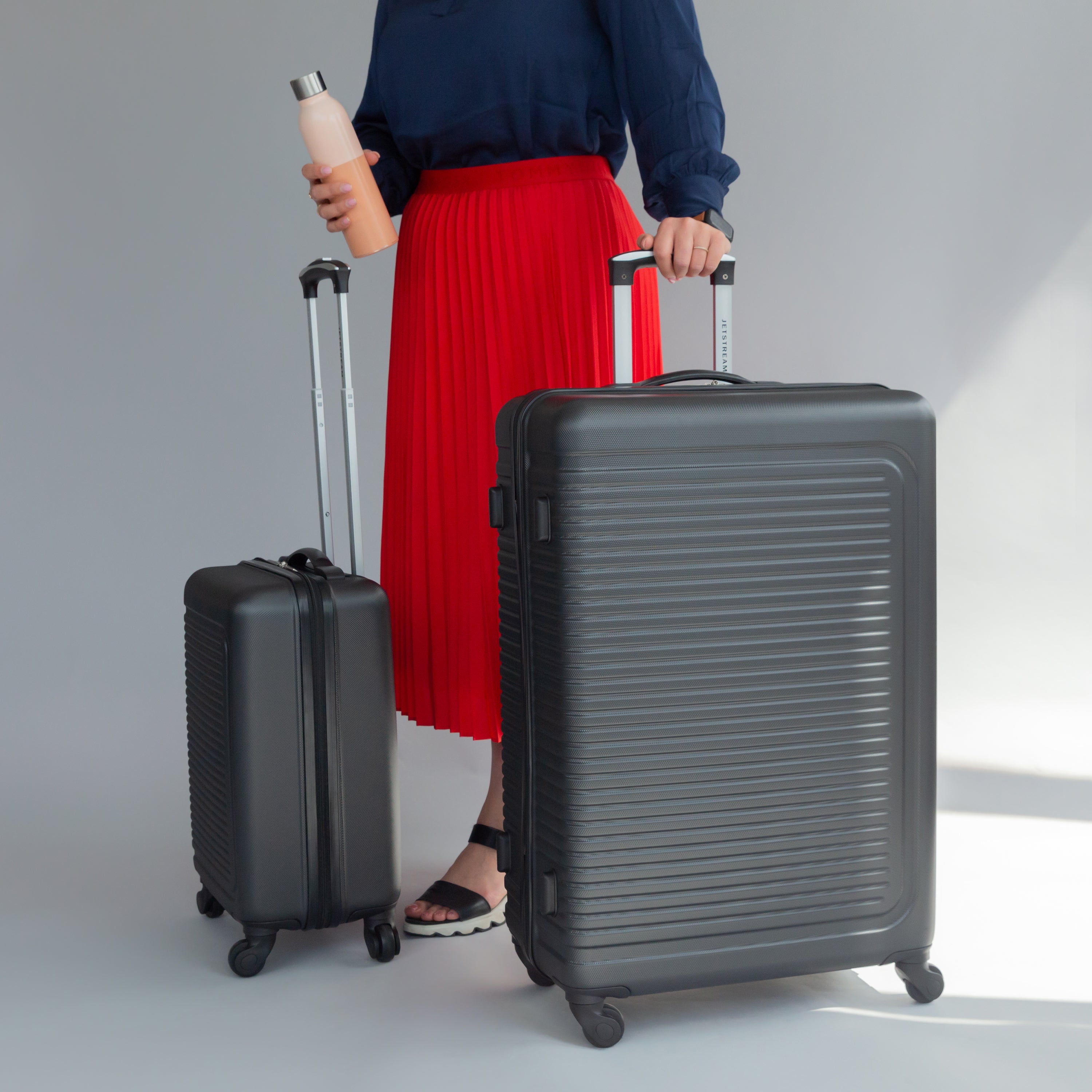 JETSTREAM 5pc Hardside Rolling Spinner Upright Set, 20" 28" Luggage Duo, 3pc Packing Cubes, Charcoal