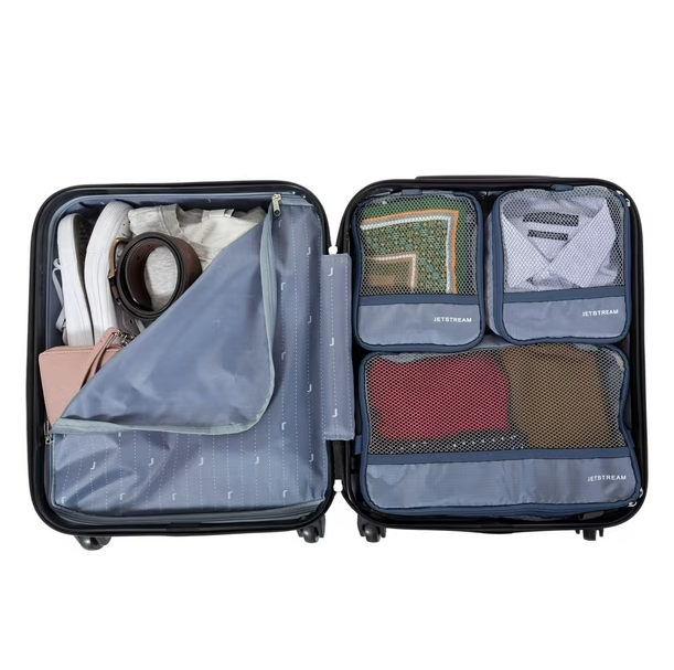Jetstream Bagage à main rigide avec organisateur 3 pièces Ensemble de cubes de rangement - Valise de voyage légère à roulettes en ABS,