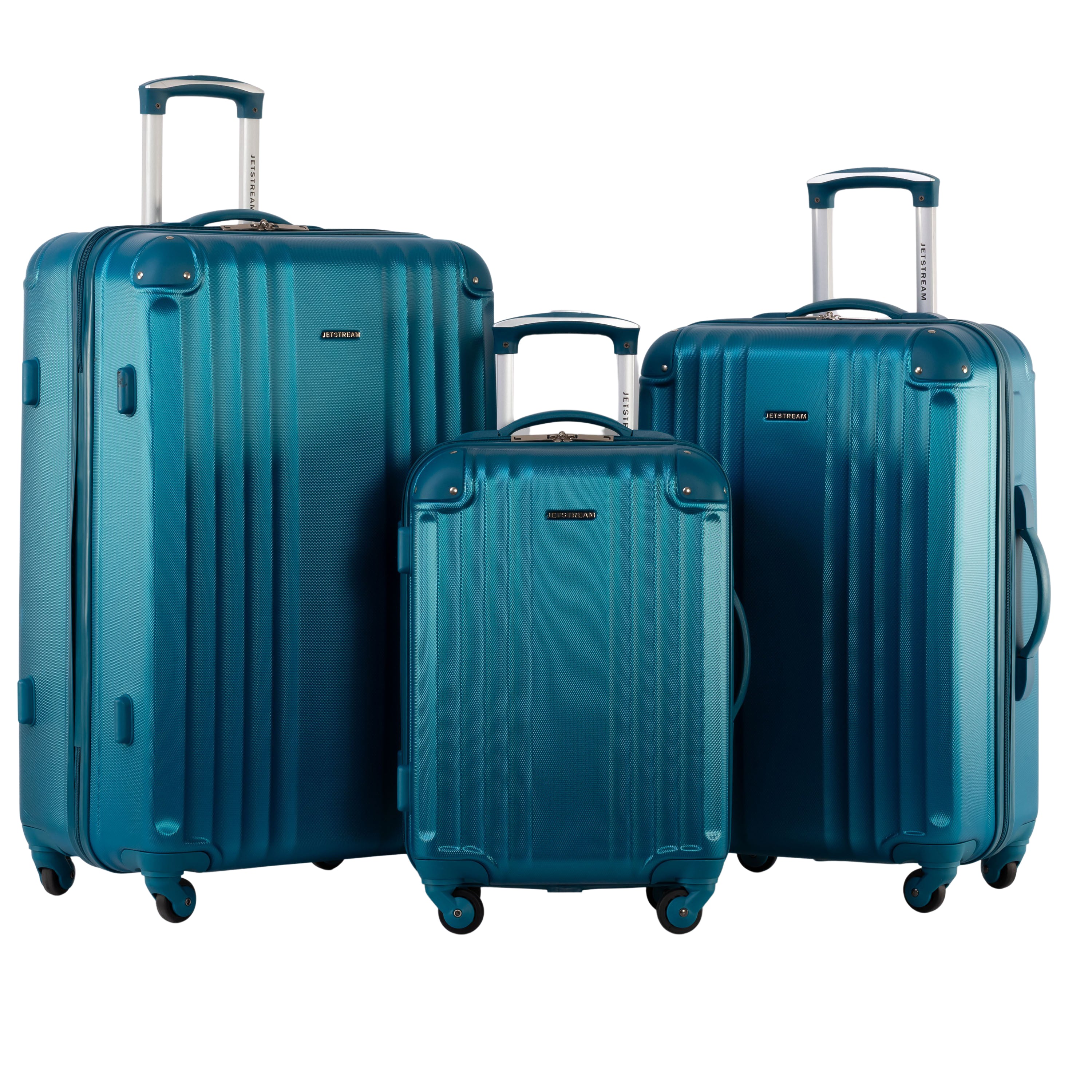 Jetstream 3 Piece Hardside Luggage Set - Rolling Wheeled Spinner Travel Lightweight ABS Suitcase, Teal